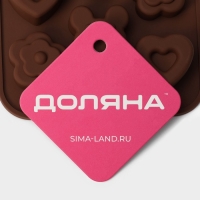 Форма для конфет и шоколада Доляна &laquo;Мишка, цветок, сердце&raquo;, силикон, 19,7&times;10,5&times;1,5 см, 14 ячеек, цвет коричневый