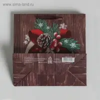 Пакет подарочный новогодний ламинированный квадратный &laquo;Новогоднее поздравление&raquo;, 22 х 22 х 11 см