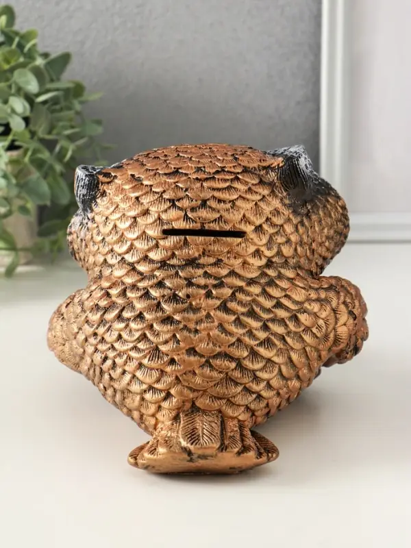 Копилка "Сова с чашкой" 15х18 см, бронза с серебром