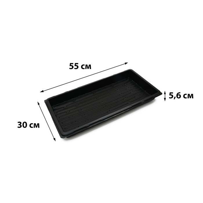 Поддон для рассады, 55 &times; 30 &times; 5,6 см, пластик, чёрный, Greengo