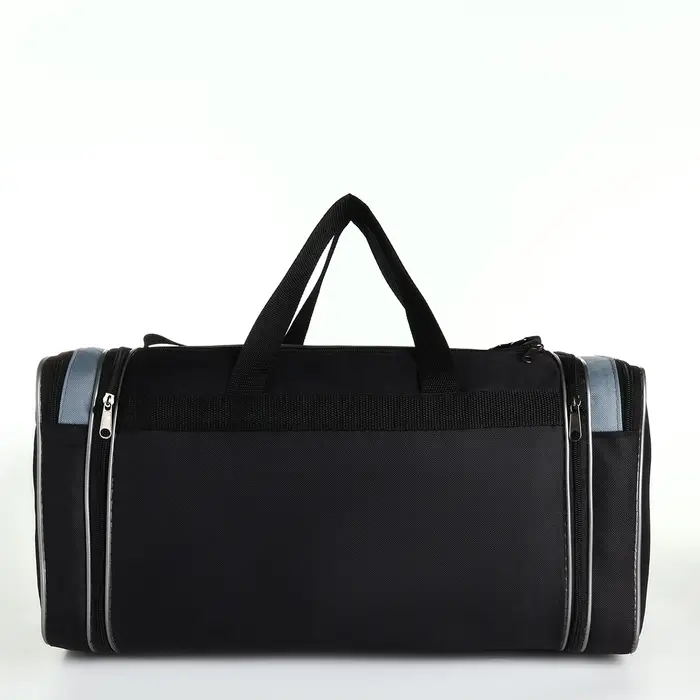 Сумка спортивная на молнии, 3 кармана, длинный ремень, цвет чёрный/серый