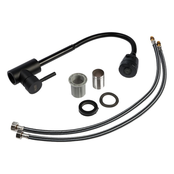 Смеситель для кухни ZEIN Z2391, гибкий излив, картридж 40 мм, нержавеющая сталь, черный