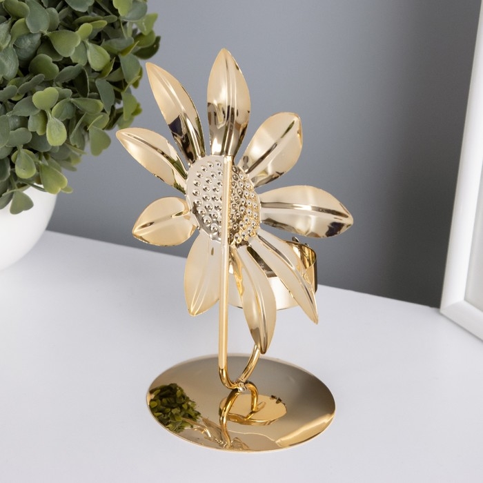 Подсвечник на 1 свечу металл d=4 см "Подсолнух" золото 7,7х12,5х16,3 см