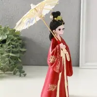 Сувенир полистоун "Девочка в кимоно с зонтиком" красный 12х13,8х25 см