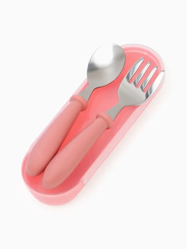 Набор детских столовых приборов в футляре: вилка, ложка Крошка Я розовый