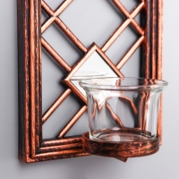 Подсвечник пластик, стекло на 1 свечу "Зеркальные ромбы" н-р 2 шт d-4 см золото 8х12х30,5 см   90688