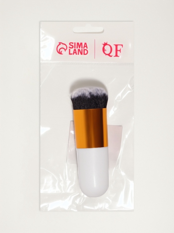 Кисть д/макияжа МИНИ 10*3,5см нейлон/пластик белый/золотой пакет QF