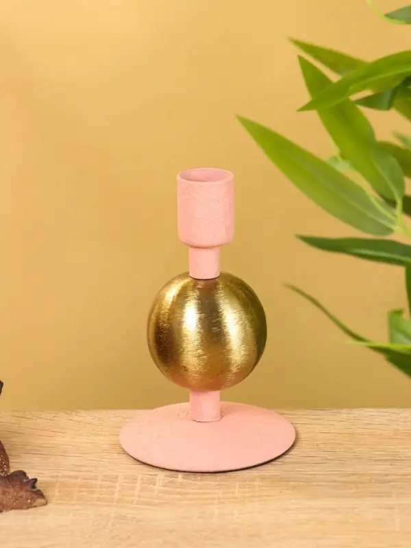 Подсвечник на 1 свечу текстурный "Пудровый" с 1 сферой 7,5х7,5х11,5 см