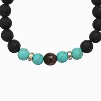 Браслет "Вулкан" камень пирит, лава, длина 18 см, цв. чёрный, бирюзовый