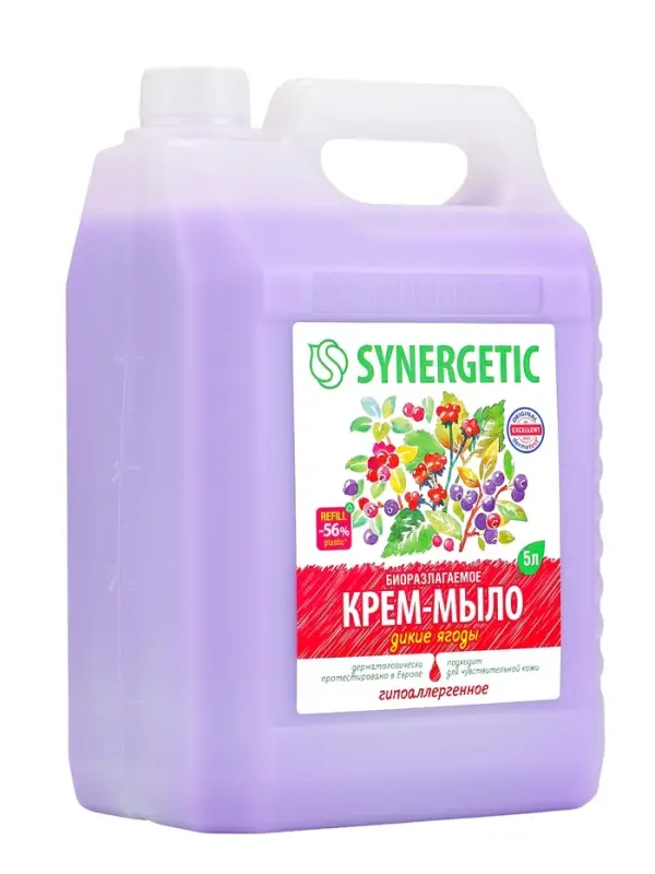 Крем-мыло жидкое биоразлагаемое для мытья рук и тела SYNERGETIC "Дикие ягоды", 5 л