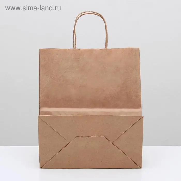 Пакет крафт без печати, круглая ручка 24&times;14&times;28 см