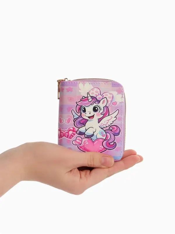 Кошелек дет 07-01-01 Июнь2549 единорог, 8,5*2,5*10,5 см, 2 отд+отд/молн, д/карт, розовый