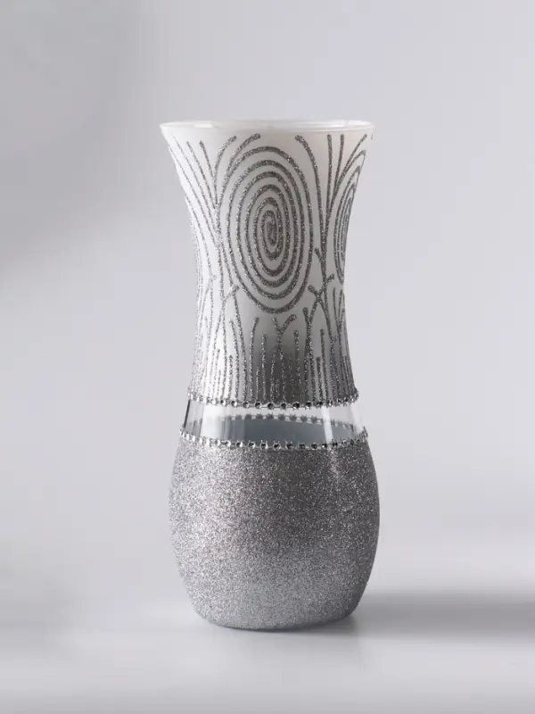 Ваза &laquo;Соблазн&raquo;, волна, h=25.5 см, стекло, бело-серебристая