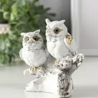 Сувенир полистоун "Белые филины на коряге" 5х9х8,5 см