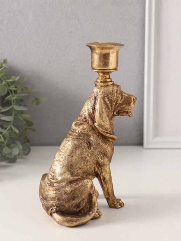 Подсвечник полистоун на 1 свечу "Бладхаунд" золото 11х8х19,5 см