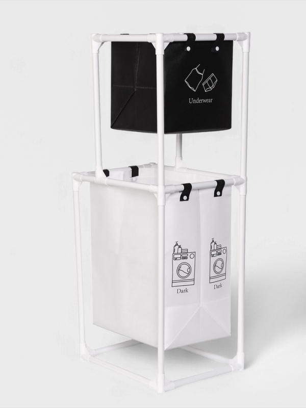 Корзина для белья складная 28х39х95 см, цвет черный, белый