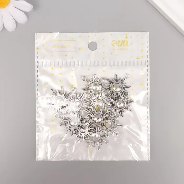 Металлический элемент, декоративная подвеска &laquo;Арт Узор. Яркое солнышко&raquo;, серебро, 2.8&times;2.5 см