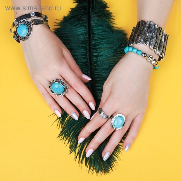 Браслет ассорти &laquo;Бирюзовый мир&raquo; круг, цвет голубой в серебре, L=19 см