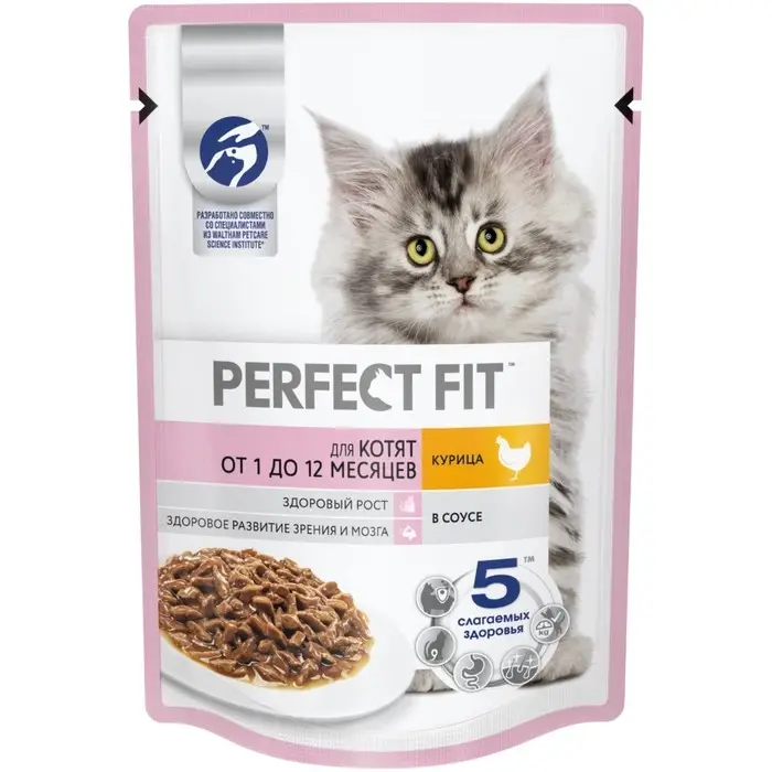Влажный корм Perfect Fit для котят, курица, пауч,  75 г