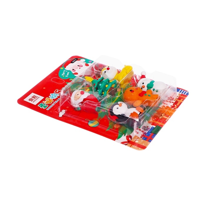 Набор ластиков фигурных, 6 штук, новогодние, в блистере