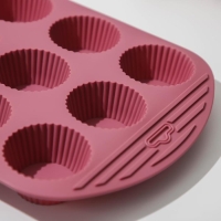 Форма для выпечки Доляна &laquo;Сладости. Круг реб&raquo;, силикон, 27&times;22&times;3 см, 9 ячеек (6&times;6&times;3 см), цвет МИКС