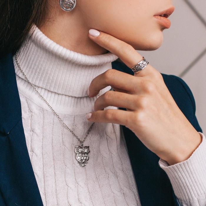Кулон &laquo;Сова&raquo; ажурная, цвет белый в серебре, 45 см
