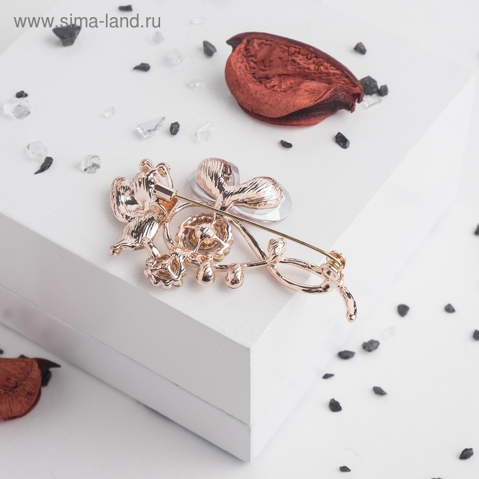 Брошь &laquo;Бабочка&raquo; бесконечность, цветная в розовом золоте