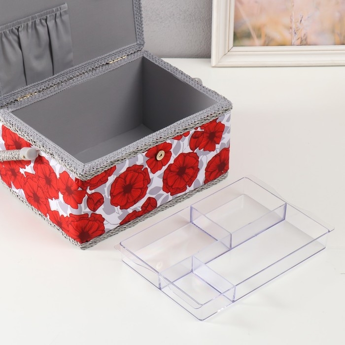 Шкатулка для рукоделия "Красные маки на белом" 19х26х14,5 см