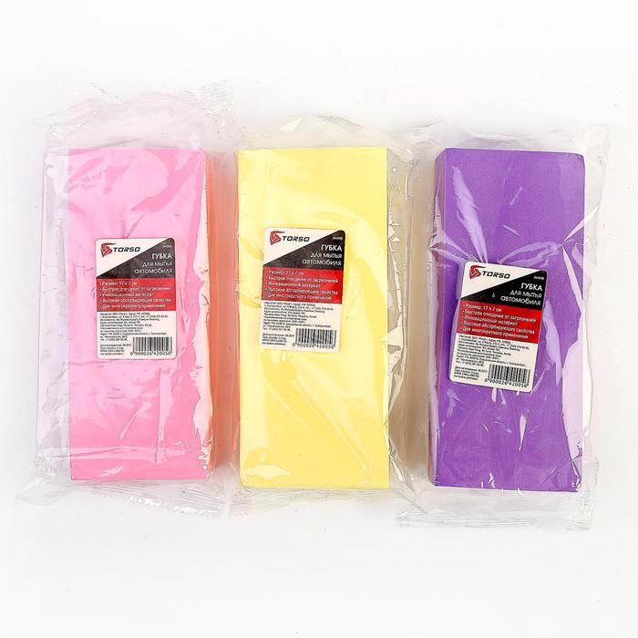 Губка для мытья авто TORSO, 17&times;7 см, влаговпитывающая, микс