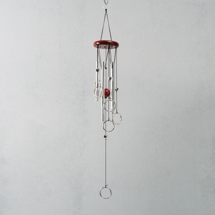 Музыка ветра металл "Кольца с сердечками" 5 трубок 68 см