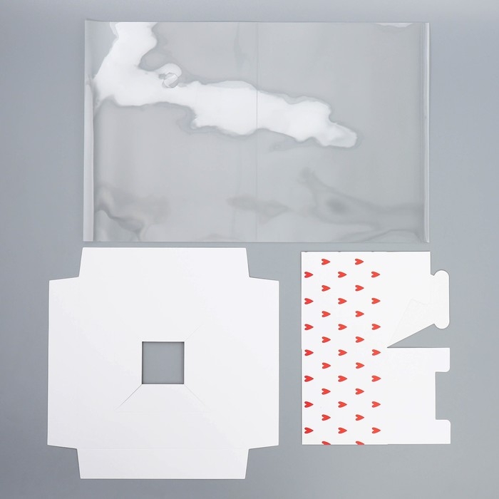 Коробка подарочная для цветов с вазой и PVC окнами складная, упаковка, &laquo;Сердца&raquo;, 23 х 30 х 23 см