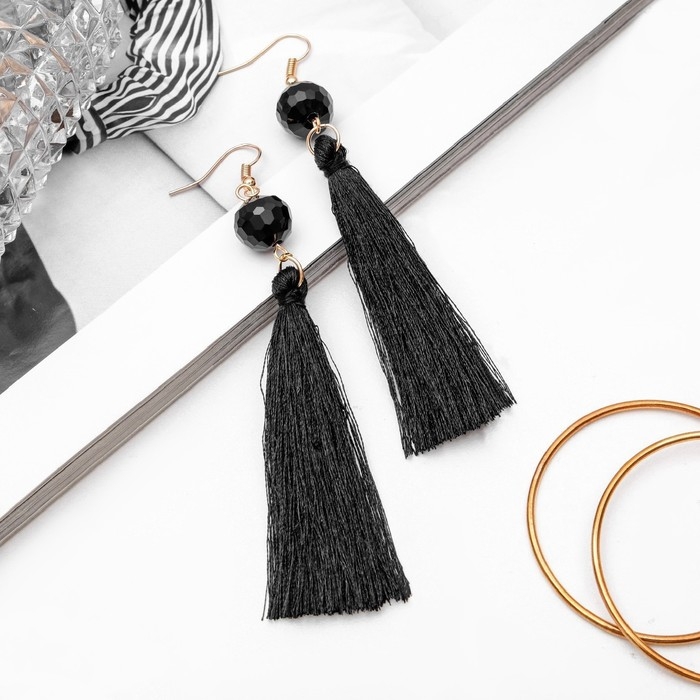 Серьги ассорти &laquo;Кисти&raquo; диско, цвет чёрный в золоте, L кисти 7 см 39198