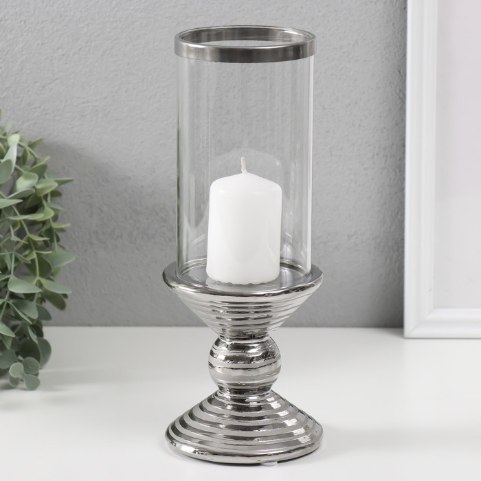 Подсвечник керамика, стекло на 1 свечу "Иллюзия. Зебра" d=7,5 см серебро 9х9х24 см