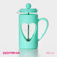 Чайник заварочный френч - пресс Доляна &laquo;Комплимент&raquo;, 350 мл, стекло, цвет бирюзовый