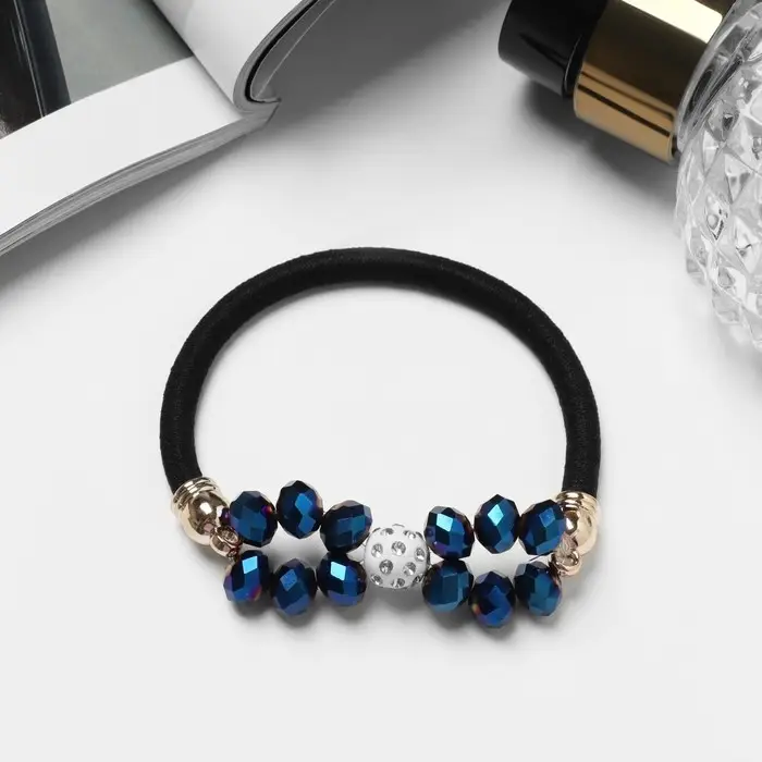 Резинка для волос "Хрустальная" синие камни