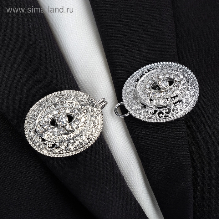 Зажим для кардигана &laquo;Эллипс&raquo;, цвет белый в серебре