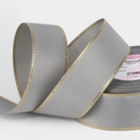 Лента репсовая 40мм*25&plusmn;1ярд(23м&plusmn;1м) золотые нити №003 светло-серый АУ