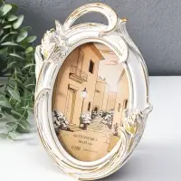 Фоторамка полистоун 10х15 см "Махровые тюльпаны" белая с золотом 14х2,5х20 см