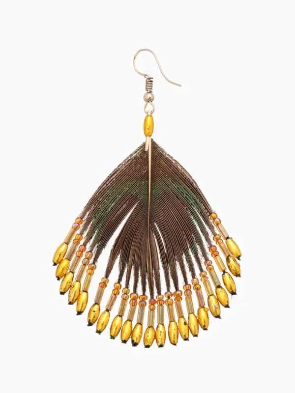 Серьги "Павлин" 5х8 см, цв. жёлтый