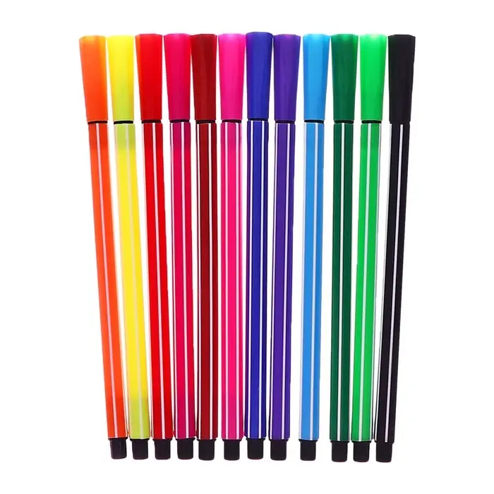 Фломастеры 12 цветов Полоски в тубусе Панда серая, вентилируемый колпачок