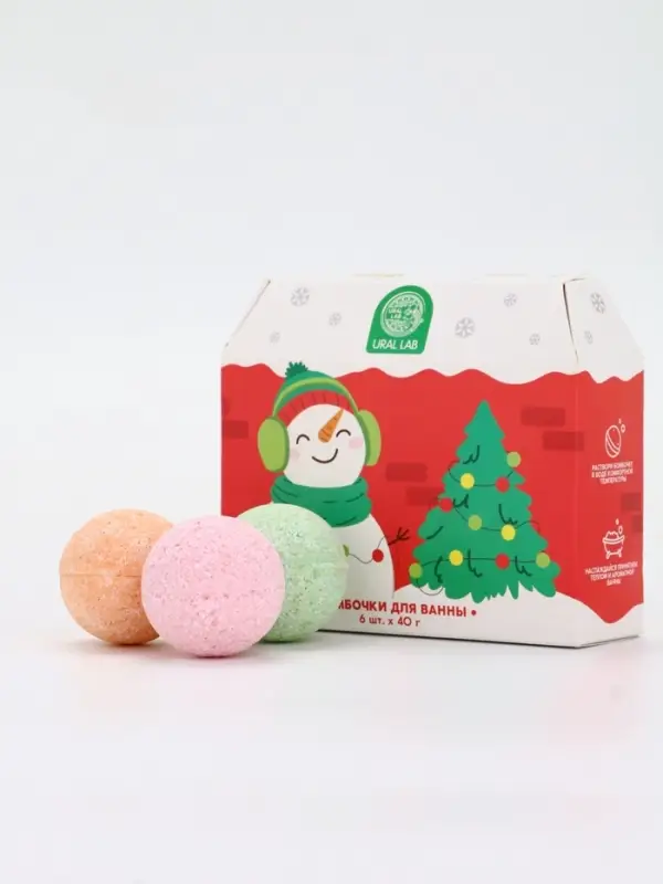 Бомбочки для ванны в домике &laquo;Снеговик&raquo;, набор 6 шт х 40 г, URAL LAB