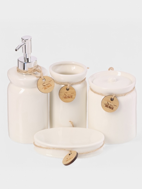 Набор для ванной 4 предмета (дозатор для мыла, стакан, мыльница, емкость для ватных дисков)   102275