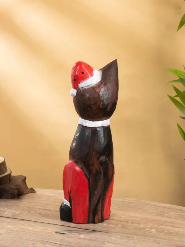 Сувенир интерьерный "Кот новогодний" 14х10х40 см, дерево