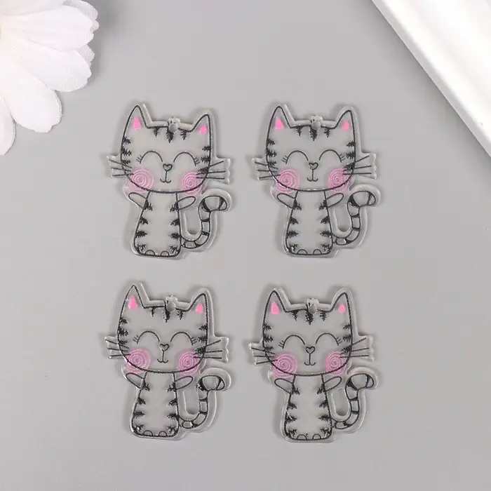 Декор для творчества акрил "Котик с румянцем" 3,5х2,9х0,2 см