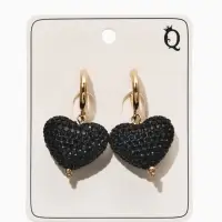 Серьги "Сияние вечера" сердце, цвет чёрный в золоте