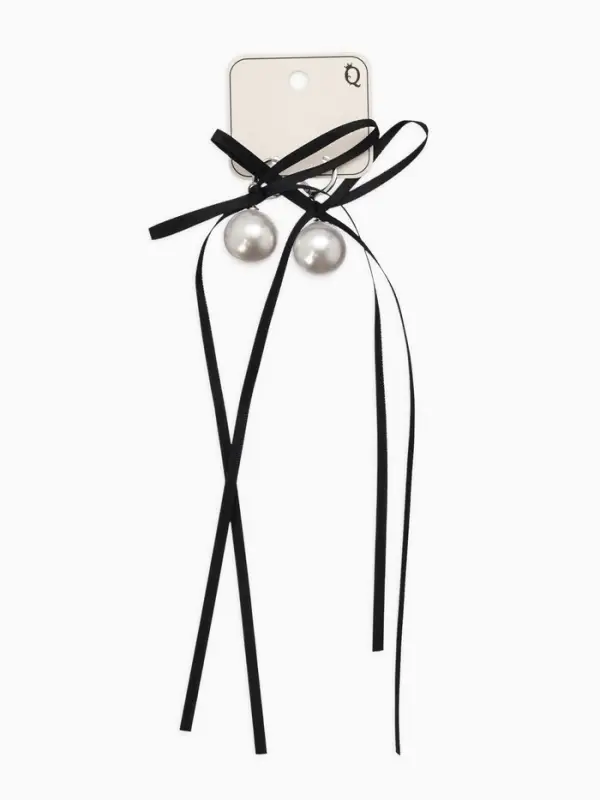 Серьги жемчуг "Бусина с бантиком", №16, цвет бело-чёрный в серебре