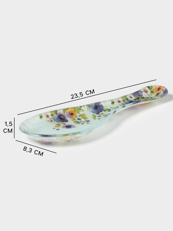 Подставка под ложку Доляна &laquo;Букет незабудок&raquo;, 23,5&times;8,3&times;1,5 см, стекло, рисунок
