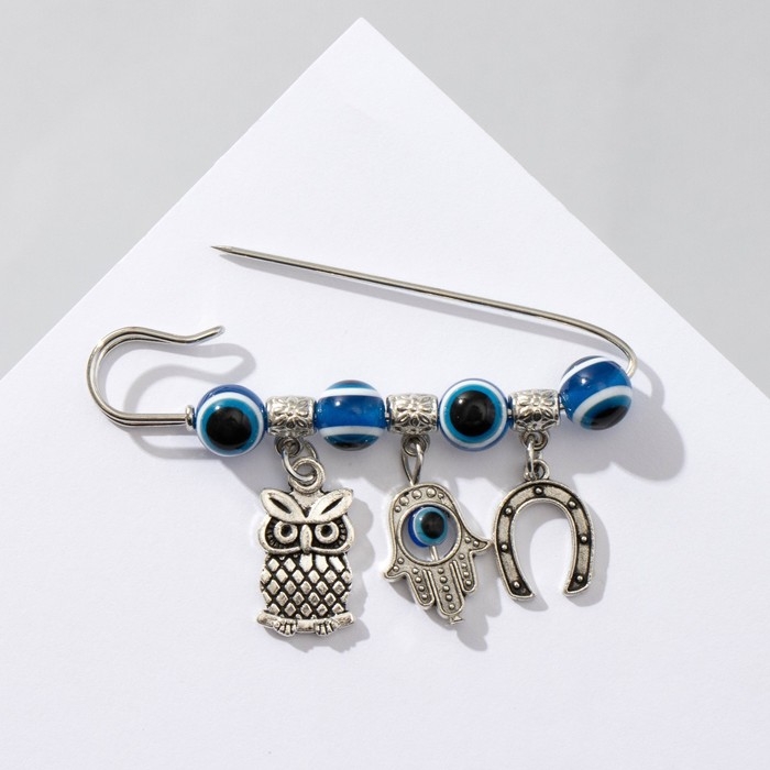 Булавка-оберег &laquo;Сова от сглаза&raquo;, 6 см, цвет синий в серебре
