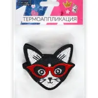 Термоаппликация &laquo;Кот в очках&raquo;, 6&times;6 см, чёрная