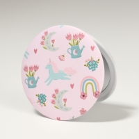 Зеркало складное &laquo;Единороги&raquo;, d = 7,3 см, с увеличением, цвет розовый